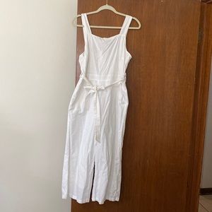 White Linen Cropped Jumpsuit